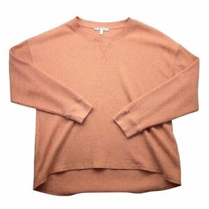 Seven7 Womens XL Waffle Knit Top Peach Cotton Blend‎ Thermal High Low Hem